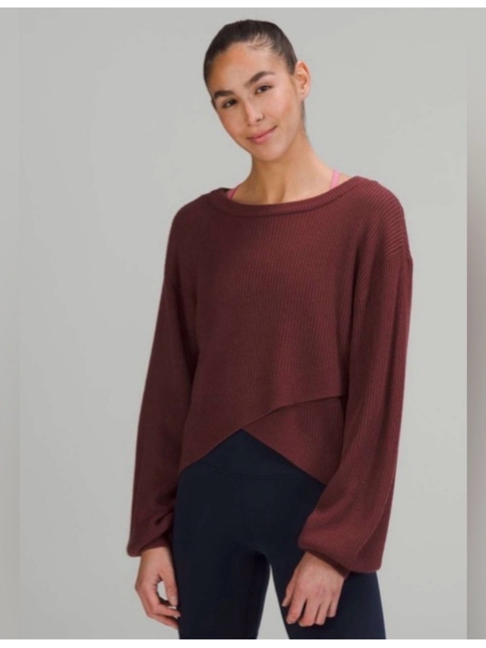 lululemon reversible athletica Layered Ribbed Crew Sweater in Burgundy